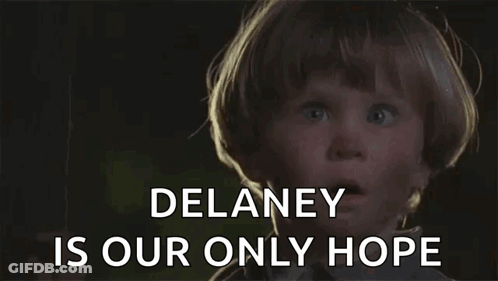 A Little Girl With A Surprised Look On Her Face Says " Yep Delaney Is Our Only Hope " GIF