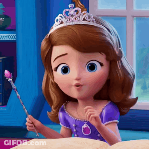 A Little Girl With A Tiara On Her Head Is Reading A Book GIF