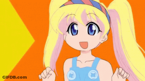 A Little Girl With Blonde Hair And Blue Eyes Is Wearing Overalls GIF