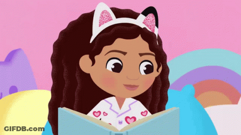 A Little Girl With Cat Ears Is Reading A Book GIF