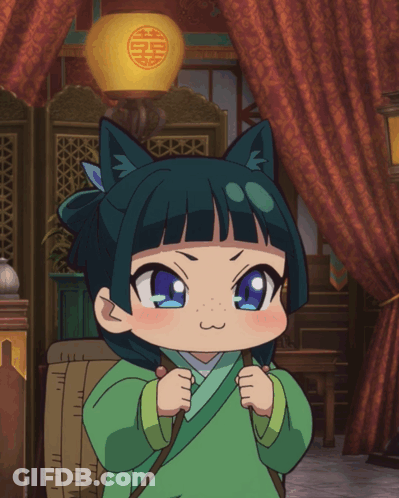 Girl With Cat Ears Standing Before Yellow Lantern GIF