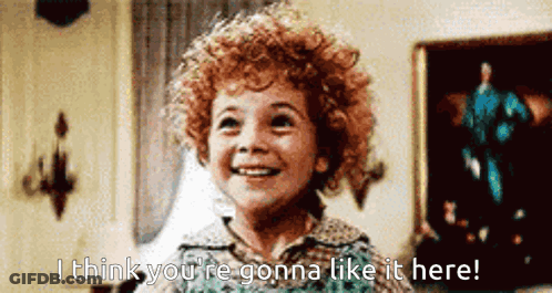 A Little Girl With Curly Hair Smiles And Says I Think You 'Re Gonna Like It Here GIF