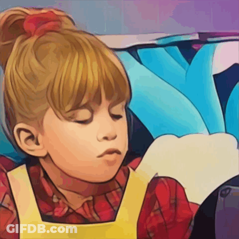 A Little Girl With Her Eyes Closed Wearing A Yellow Apron And Plaid Shirt GIF