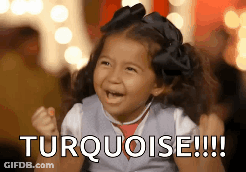 A Little Girl With Her Fist In The Air And The Words Turquoise !!! Below Her GIF