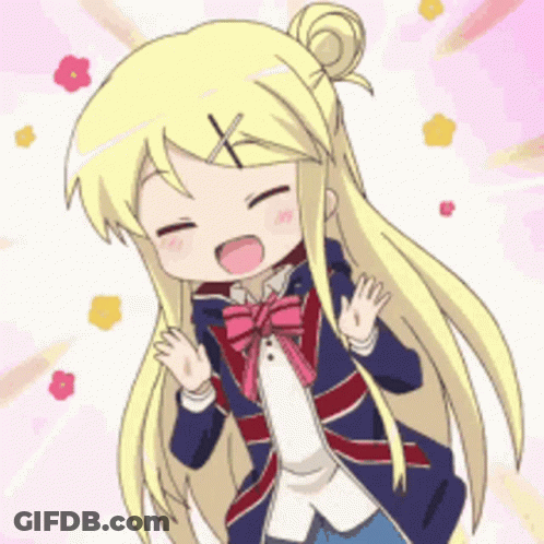 A Little Girl With Long Blonde Hair And A Bow Tie Is Smiling GIF