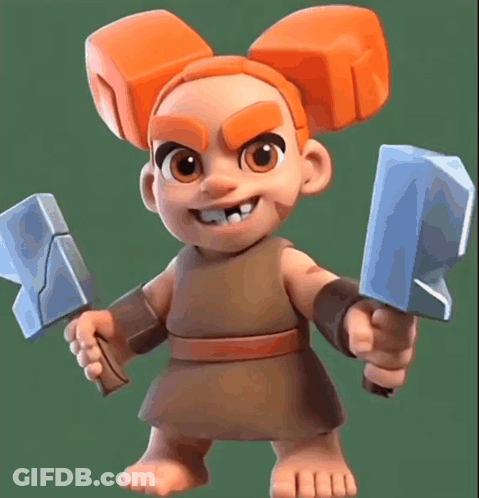 A Little Girl With Orange Hair Is Holding A Hammer And A Rock GIF