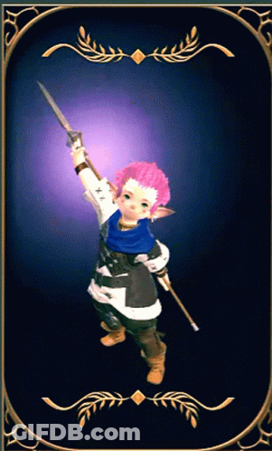 A Little Girl With Pink Hair Is Holding A Spear GIF