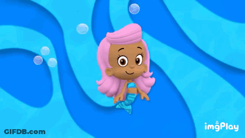 A Little Girl With Pink Hair Is Swimming In The Water . GIF