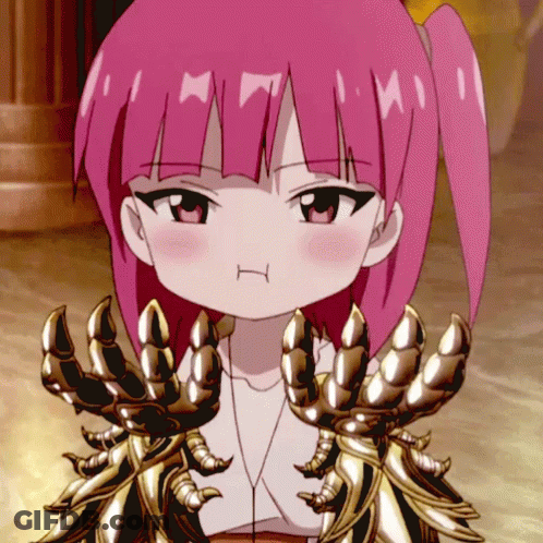 A Little Girl With Pink Hair Is Wearing A Pair Of Gold Claw Gloves GIF