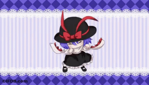 A Little Girl With Purple Hair And A Black Hat GIF