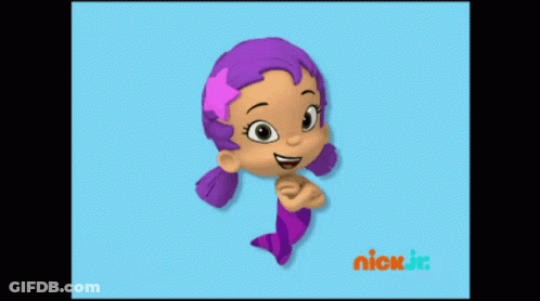 A Little Girl With Purple Hair Is On A Blue Background With The Nick Jr. Logo GIF