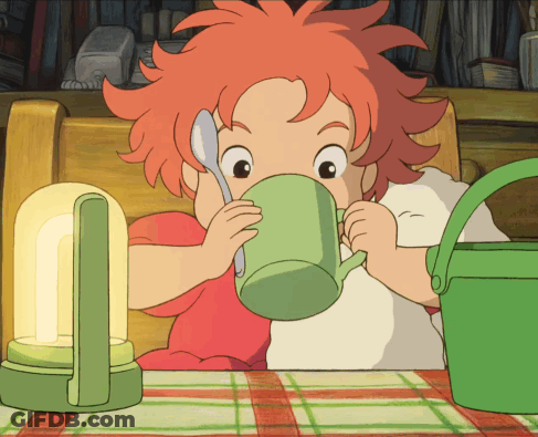 Girl With Red Hair Drinking Green Cup GIF