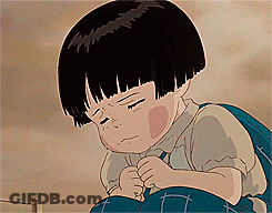 Black-Haired Girl Looking Down GIF