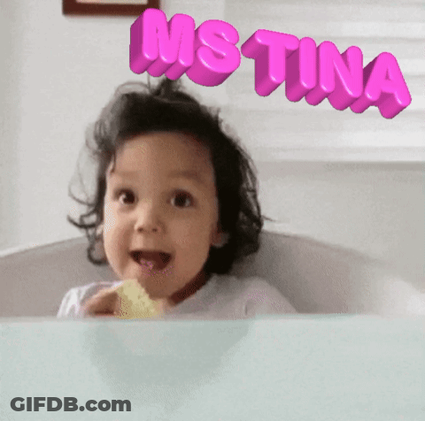 A Little Girl With The Name Justina Written On Her Head GIF