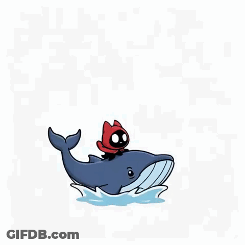 A Little Red Riding Hood Is Riding On The Back Of A Whale In The Ocean . GIF