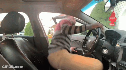 A Little Tree Air Freshener Hangs From The Rear View Mirror GIF