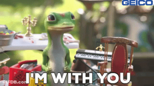 A Lizard Says I 'M With You In Front Of A Keyboard And Chair GIF