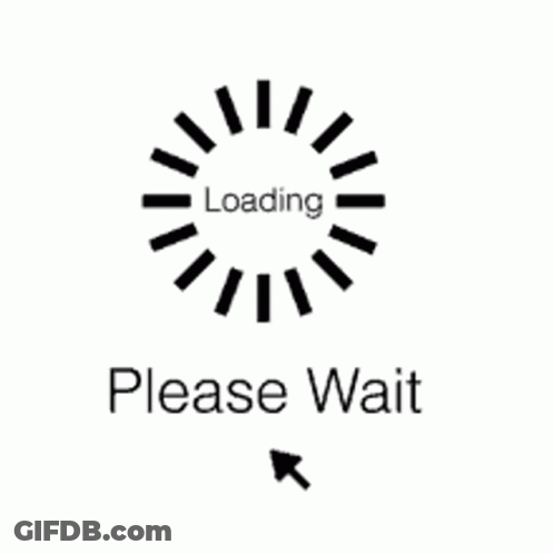 A Loading Bar With The Words `` Please Wait '' And An Arrow . GIF