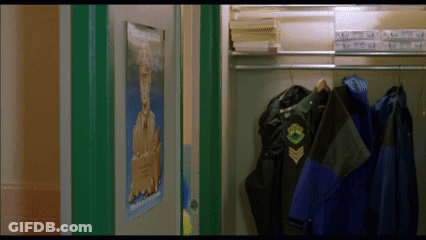 A Locker With A Poster On The Door That Says ' A Few Steps To Freedom ' GIF