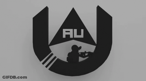 Company Logo AU With Man Holding Gun GIF