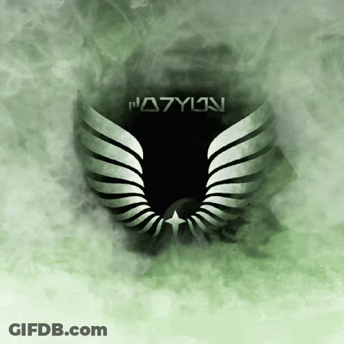 A Logo For A Company Called Dzylon With Wings And A Star On A Green Background GIF