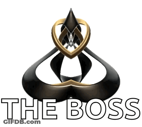 A Logo For A Company Called The Boss With A Gold Ring Around It GIF