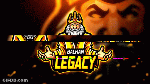 A Logo For A Game Called Balkan Legacy With A King On It GIF
