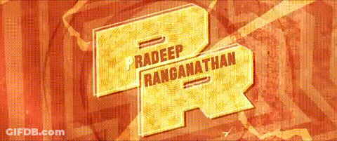 A Logo For A Movie Called Radeep Ranganathan Is Displayed On A Red Background . GIF