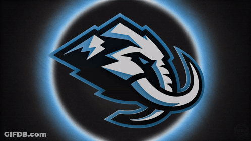A Logo For A Sports Team With A Blue Light Around It GIF