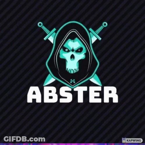 A Logo For Abster With A Skull In A Hood GIF