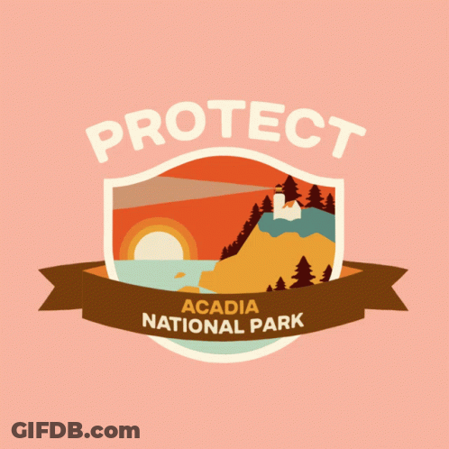 A Logo For Acadia National Park With A Shield And Ribbon GIF