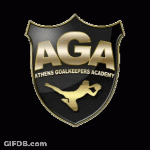 A Logo For Aga Athens Goalkeepers Academy Is Shown GIF