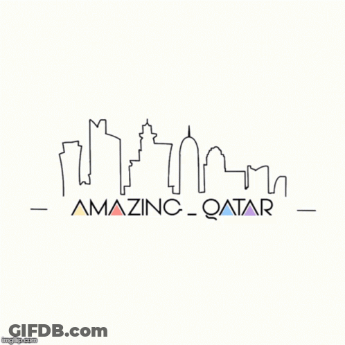 A Logo For Amazing Qatar Fashion With A City Skyline In The Background GIF