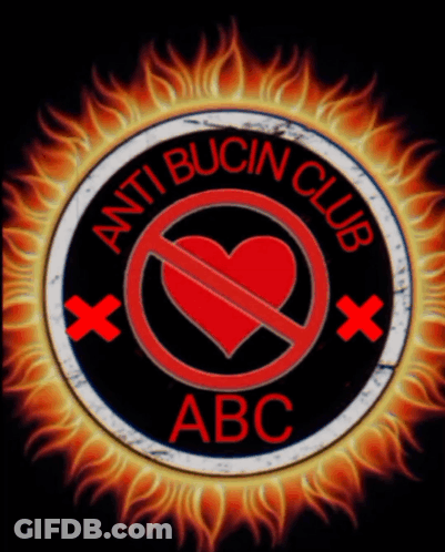 A Logo For Anti Bucin Club Abc With A Heart In A Circle GIF
