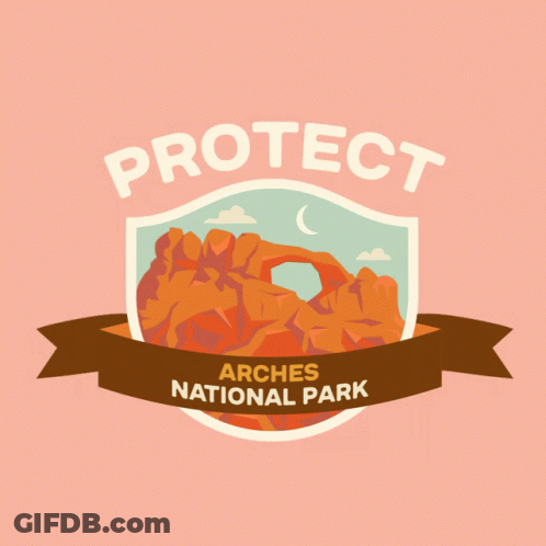 A Logo For Arches National Park With A Shield GIF