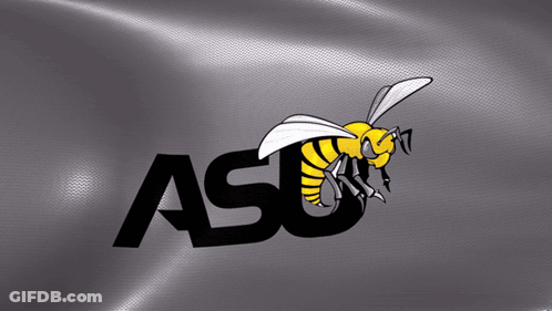 A Logo For Asu With A Bee On A Grey Background GIF