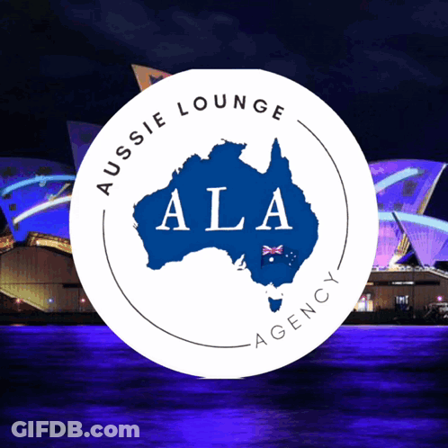A Logo For Aussie Lounge Agency With A Map Of Australia GIF