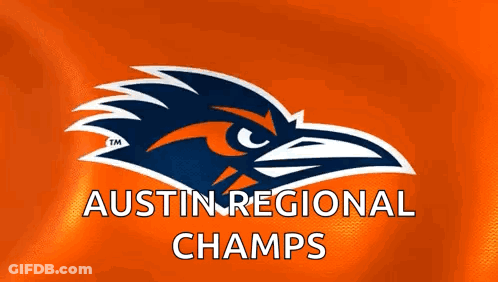 A Logo For Austin Regional Champs With A Bird On An Orange Background GIF