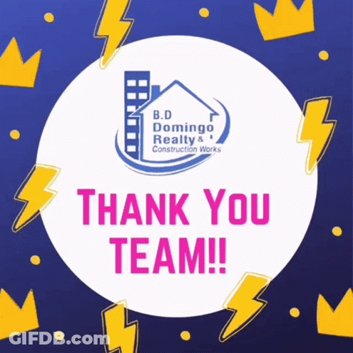 A Logo For B.d. Domingo Realty And Construction Works Is Surrounded By Lightning Bolts And Crowns GIF