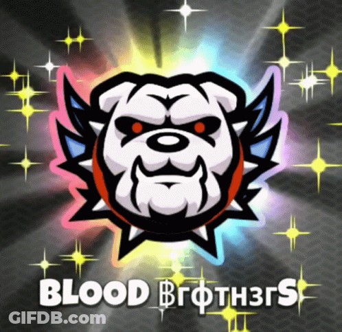 A Logo For Blood Brothers With A Bulldog GIF