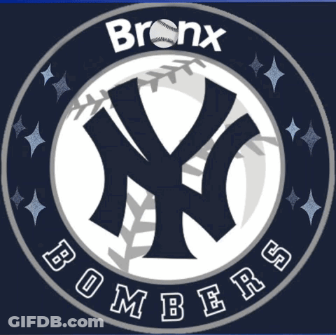 A Logo For Bronx Bombers With A Baseball In The Middle GIF