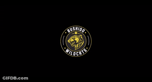 A Logo For Bushido Wildcats With A Tiger Head In The Center GIF