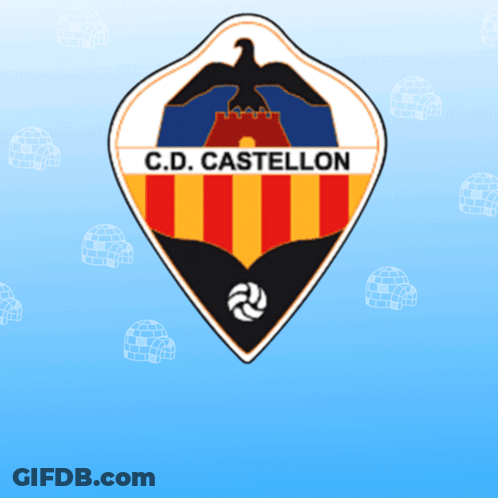 A Logo For C.d. Castellon With An Eagle On Top Of A Castle GIF