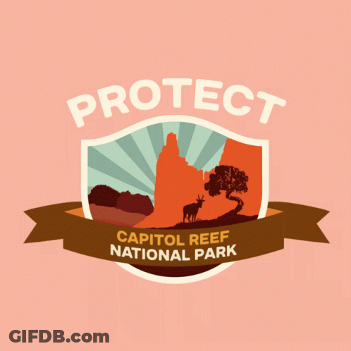 A Logo For Capitol Reef National Park With A Deer And A Tree GIF
