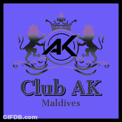 A Logo For Club Ak Maldives Has A Crown And Two Lions GIF