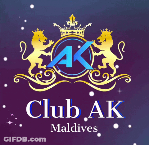 A Logo For Club Ak Maldives Shows A Lion And A Crown GIF