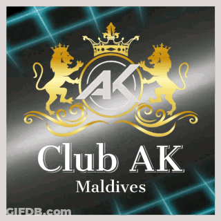 A Logo For Club Ak Maldives With A Crown And Lions GIF