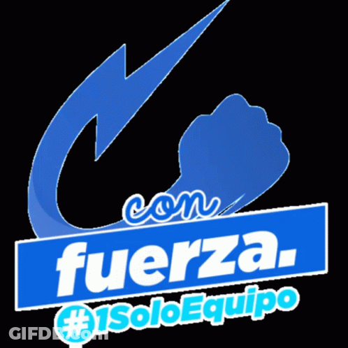 A Logo For Con Fuerza # 1Soloequipo With A Blue Lightning Bolt GIF