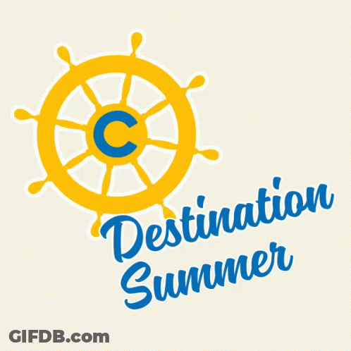 A Logo For Destination Summer With A Ship Wheel GIF