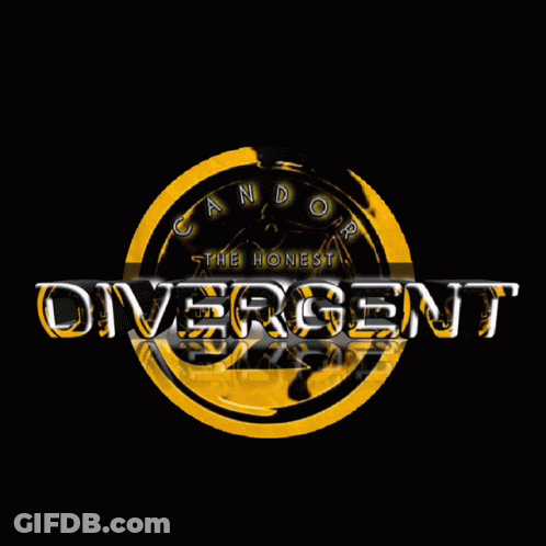 A Logo For Divergent With A Gold Coin In The Center GIF